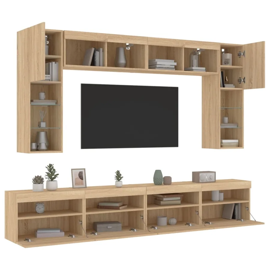 Ensemble de meubles TV muraux 8pcs et lumières LED chêne sonoma - 5