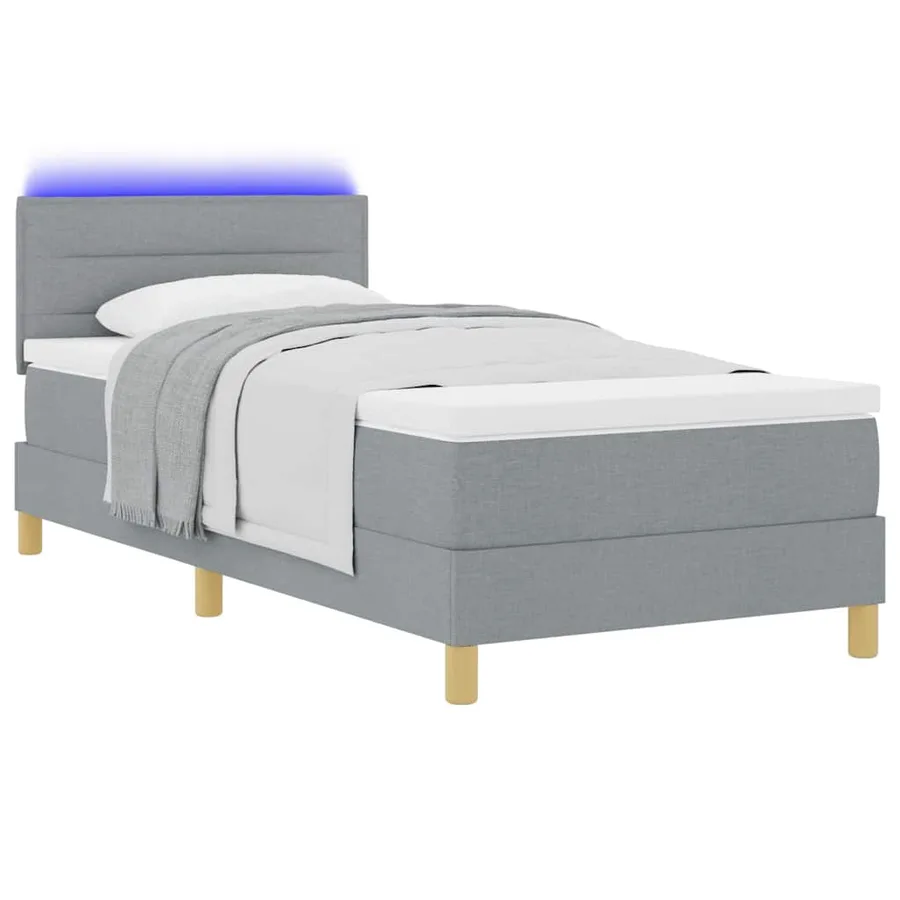 Lit à ressort LED avec coussin Gris clair 90 x 190 cm tissu - 3