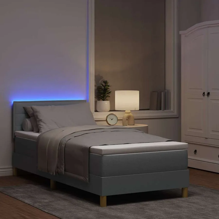 Lit à ressort LED avec coussin Gris clair 90 x 190 cm tissu - 5