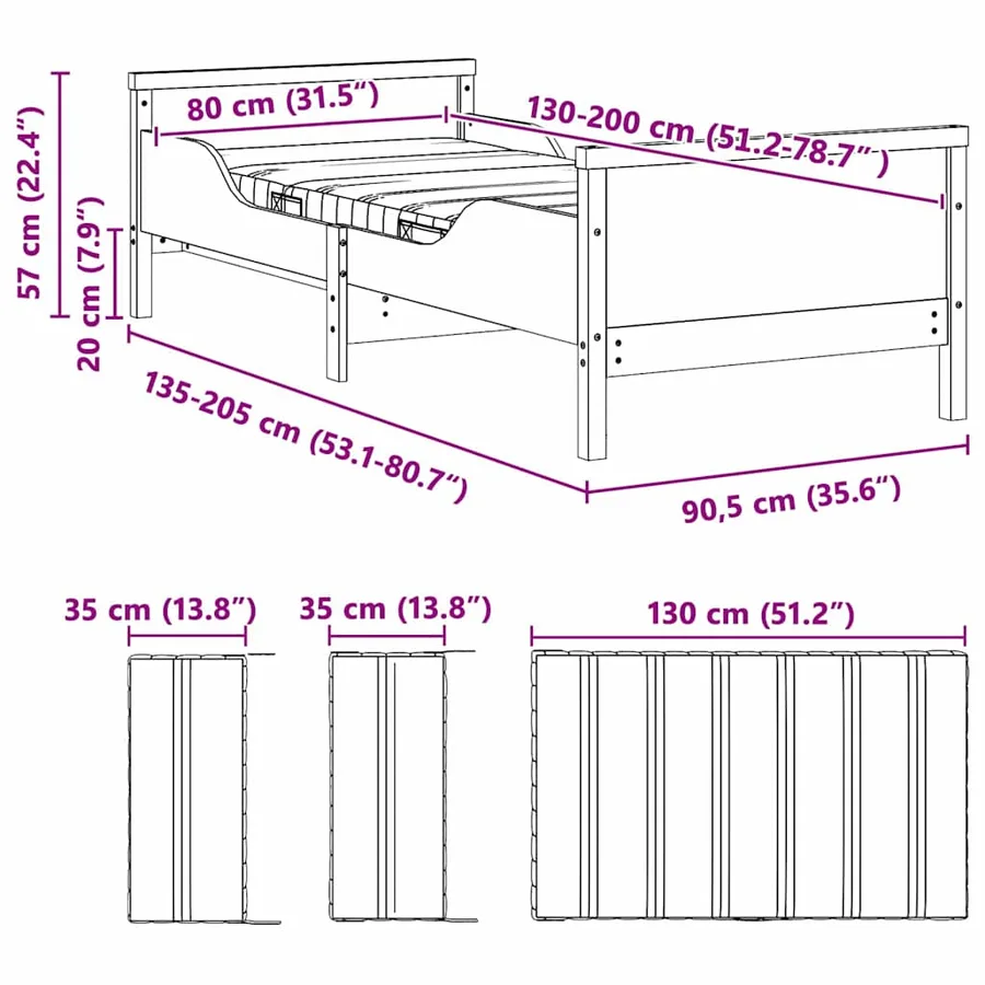 Cadre de lit avec matelas extensible Blanc 80 x 200 cm - 13