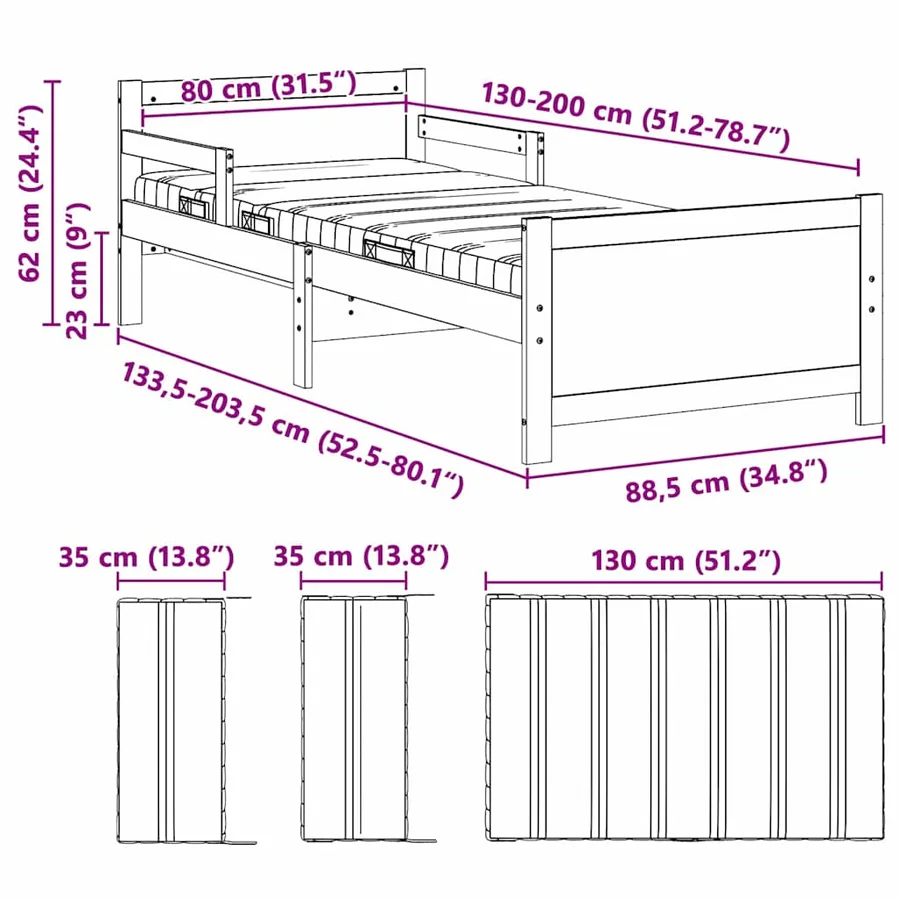 Cadre de lit avec matelas extensible Blanc 80 x 200 cm - 13