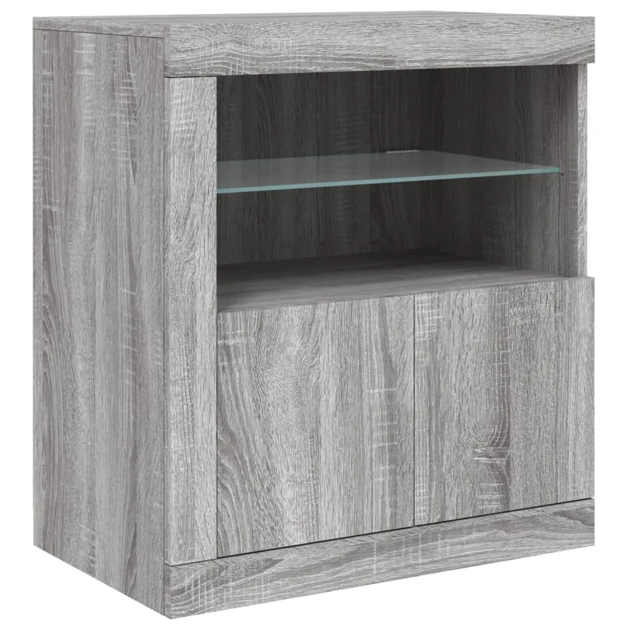 Buffet avec lumières LED sonoma gris 202x37x67 cm - 10