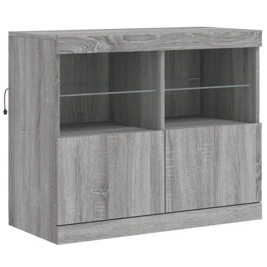 Buffet avec lumières LED sonoma gris 202x37x67 cm - 12