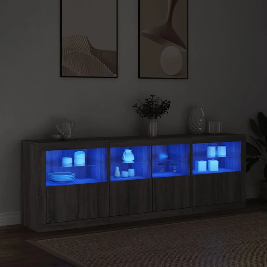 Buffet avec lumières LED sonoma gris 202x37x67 cm - 3