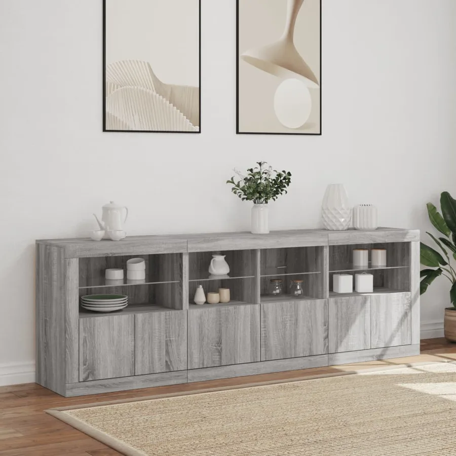 Buffet avec lumières LED sonoma gris 202x37x67 cm - 4