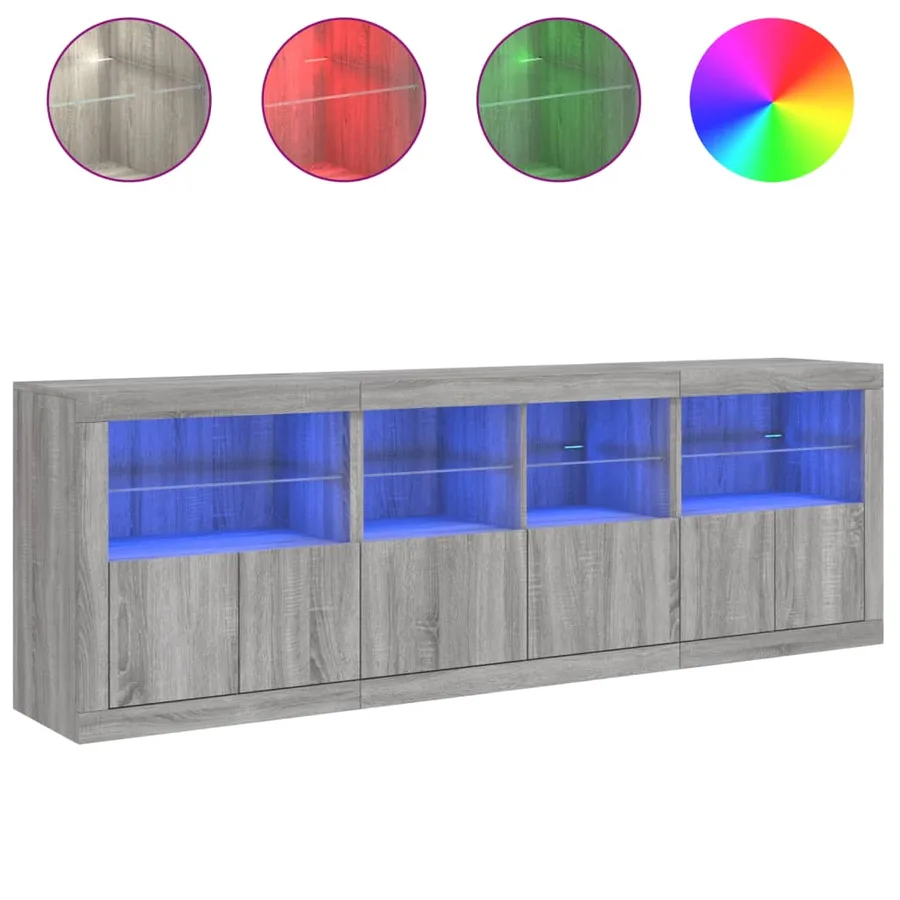 Buffet avec lumières LED sonoma gris 202x37x67 cm - 5