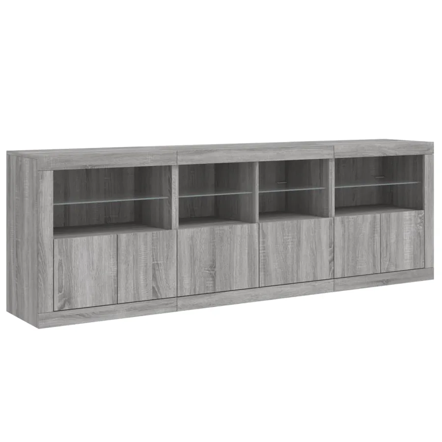 Buffet avec lumières LED sonoma gris 202x37x67 cm - 6