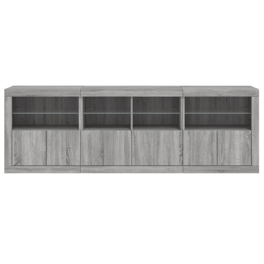 Buffet avec lumières LED sonoma gris 202x37x67 cm - 7