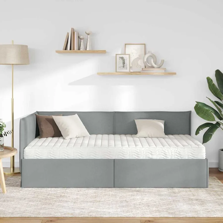 Cadre de lit d'angle avec matelas 2 pcs Gris clair Velours - 3