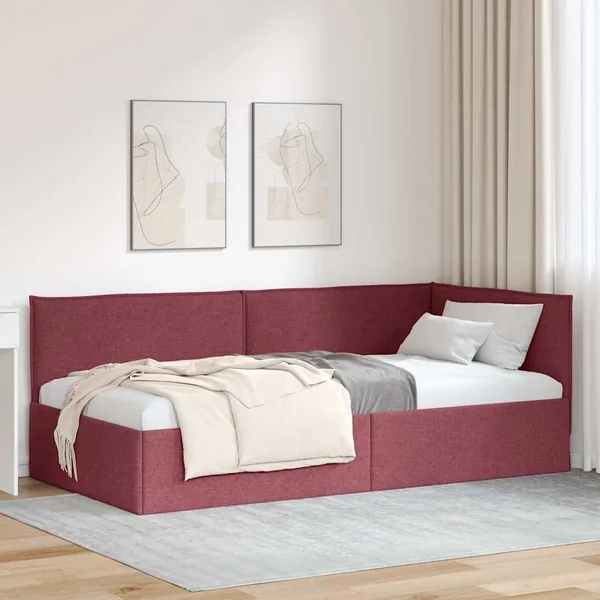 Cadre de lit d'angle Bordeaux 90 x 200 cm tissu