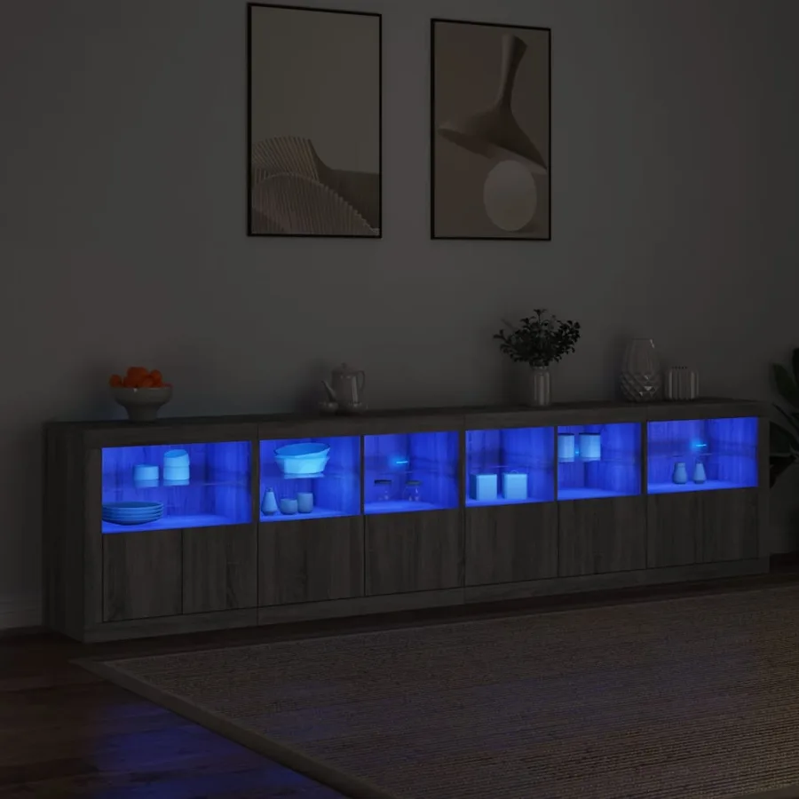 Buffet avec lumières LED sonoma gris 283x37x67 cm - 3