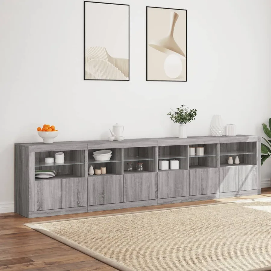 Buffet avec lumières LED sonoma gris 283x37x67 cm - 4