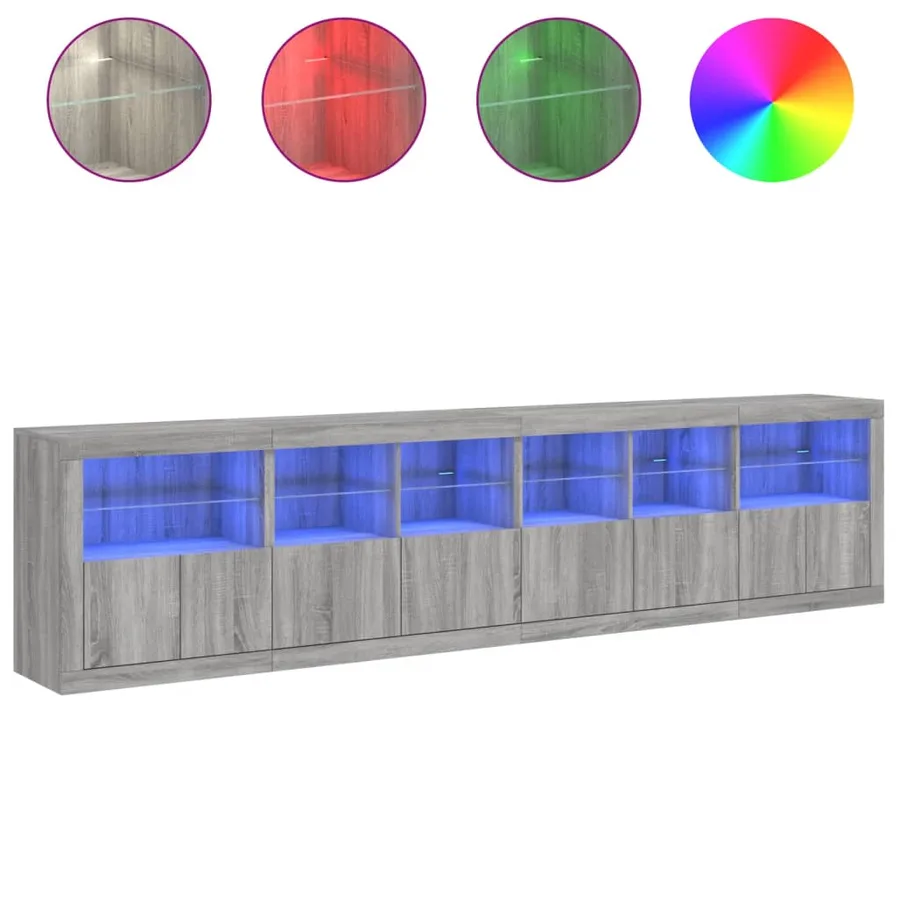 Buffet avec lumières LED sonoma gris 283x37x67 cm - 5