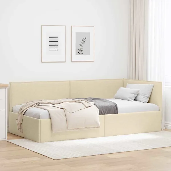 Cadre de lit d'angle avec tête de lit Crème 80 x 200 cm tissu