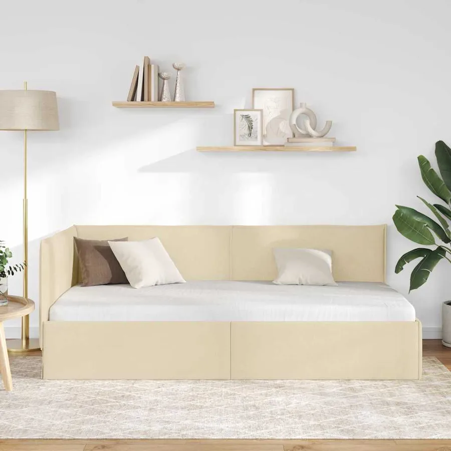 Cadre de lit d'angle avec tête de lit Crème 80 x 200 cm tissu - 3