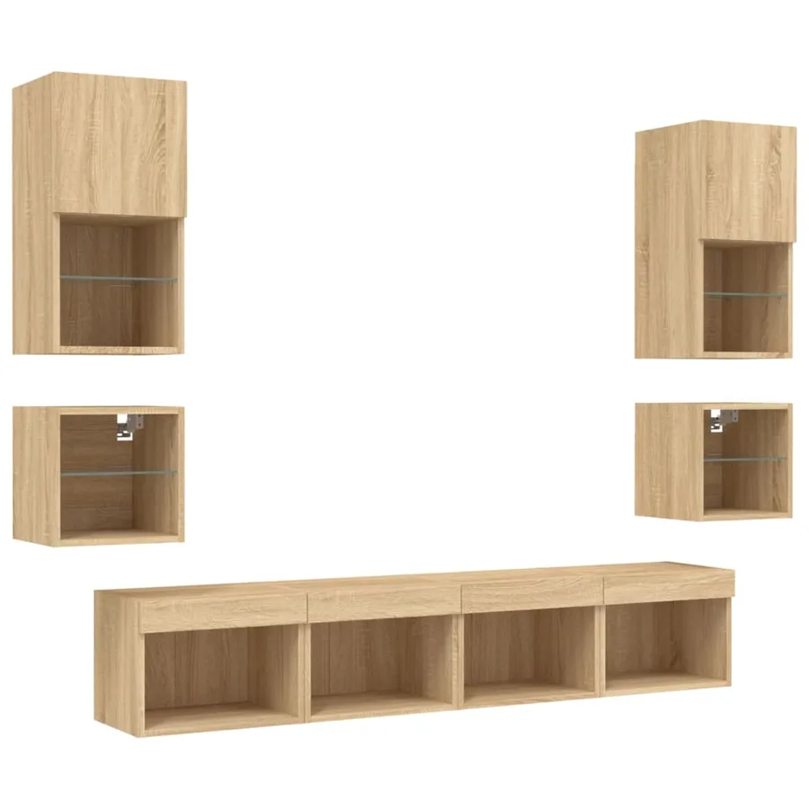 Unités murales TV avec LED 8 pcs chêne sonoma bois d'ingénierie - 6