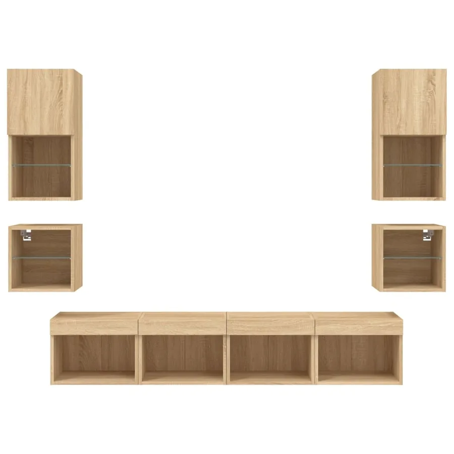 Unités murales TV avec LED 8 pcs chêne sonoma bois d'ingénierie - 7