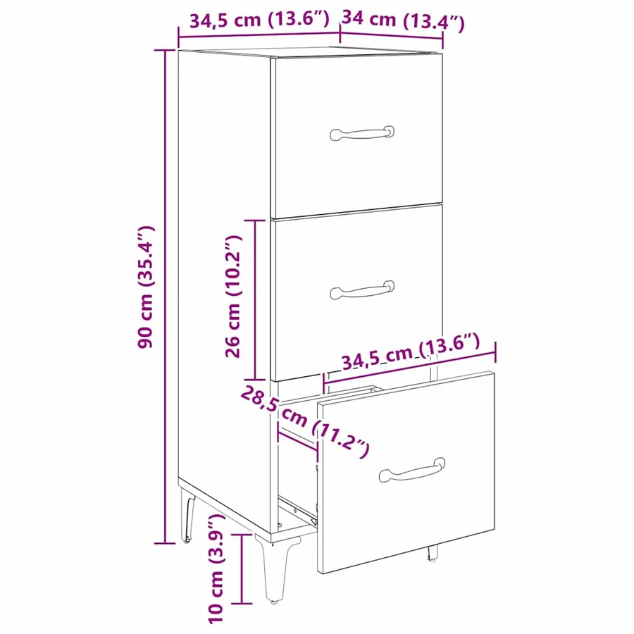 Buffet Chêne artisanal 34,5 x 34 x 90 cm Bois d'ingénierie - 12