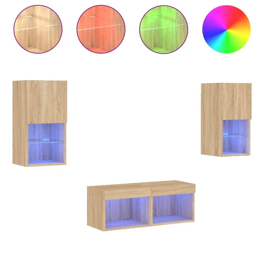 Meuble TV muraux 4 pcs avec lumières LED chêne sonoma - 2