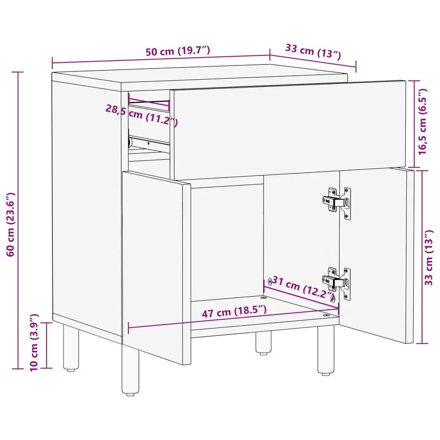 Cabinet de chevet Marron 50 x 33 x 60 cm Bois de mangue massif - 11