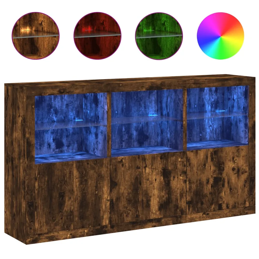 Buffet avec lumières LED chêne fumé 181,5x37x100 cm - 2