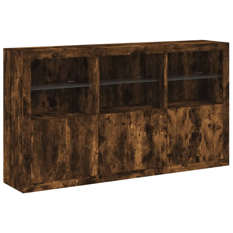 Buffet avec lumières LED chêne fumé 181,5x37x100 cm - 3