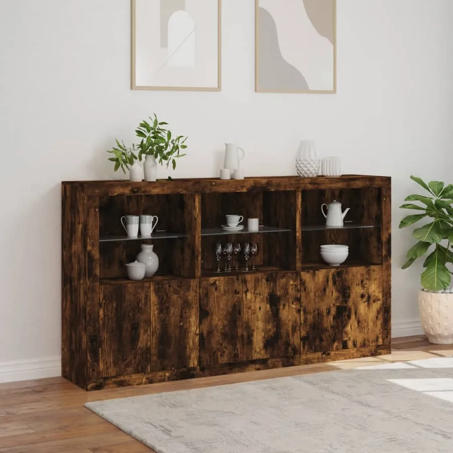 Buffet avec lumières LED chêne fumé 181,5x37x100 cm - 4