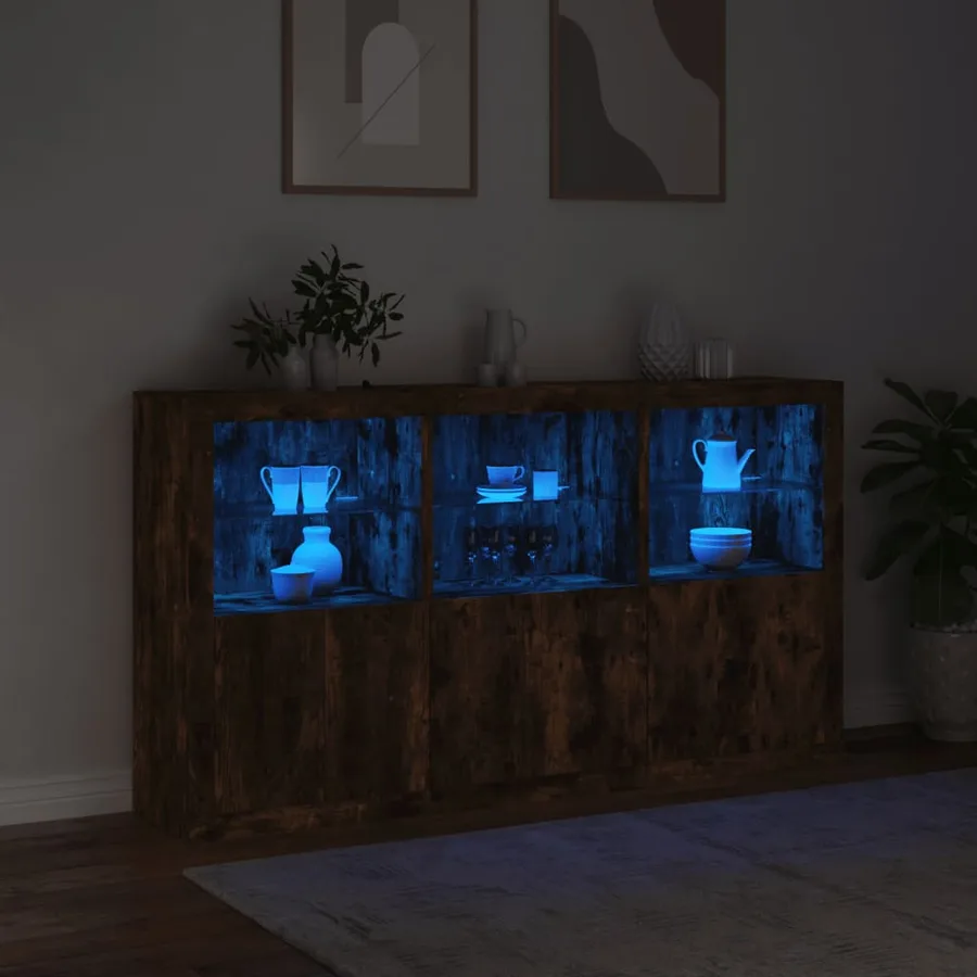 Buffet avec lumières LED chêne fumé 181,5x37x100 cm - 5