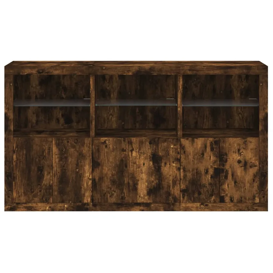 Buffet avec lumières LED chêne fumé 181,5x37x100 cm - 6