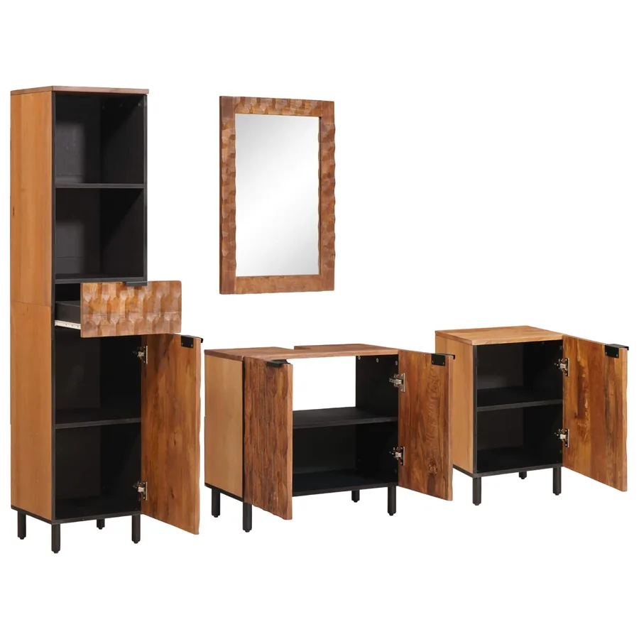 Ensembles de salle de bain 4 pcs Acacia Marron Winish