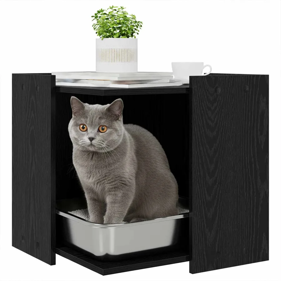 Enceinte pour bac à litière pour chat Chêne noir - 3