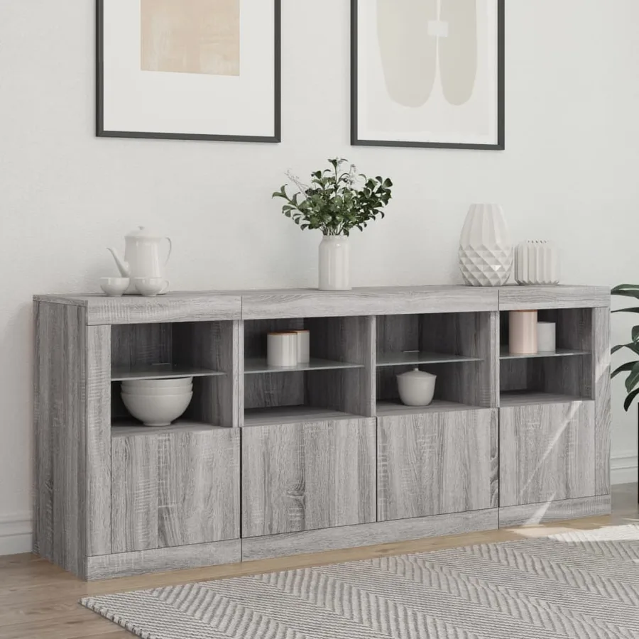 Buffet avec lumières LED sonoma gris 163x37x67 cm - 3