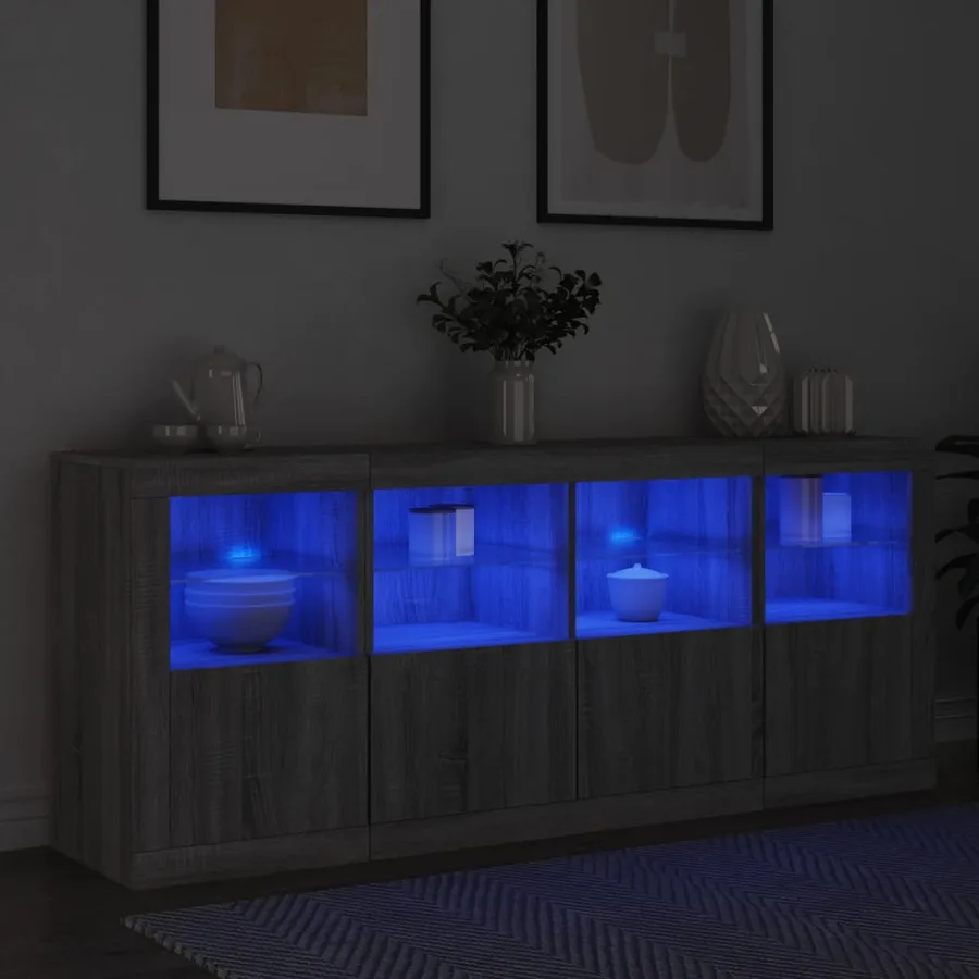 Buffet avec lumières LED sonoma gris 163x37x67 cm - 4