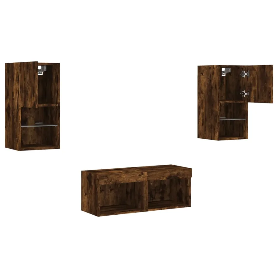 Meuble TV muraux 4 pcs avec lumières LED chêne fumé - 6