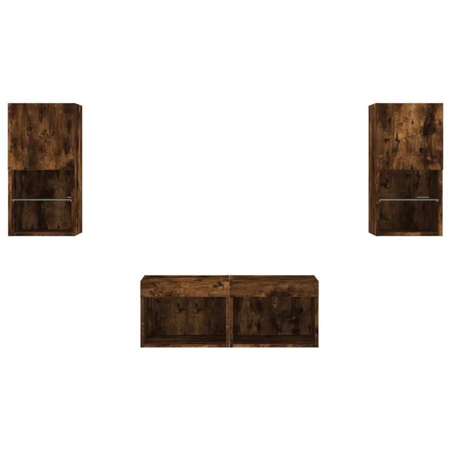 Meuble TV muraux 4 pcs avec lumières LED chêne fumé - 7