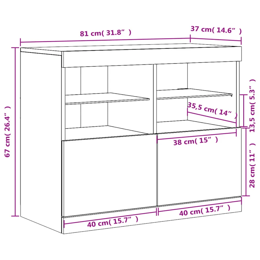 Buffet avec lumières LED sonoma gris 81x37x67 cm - 15