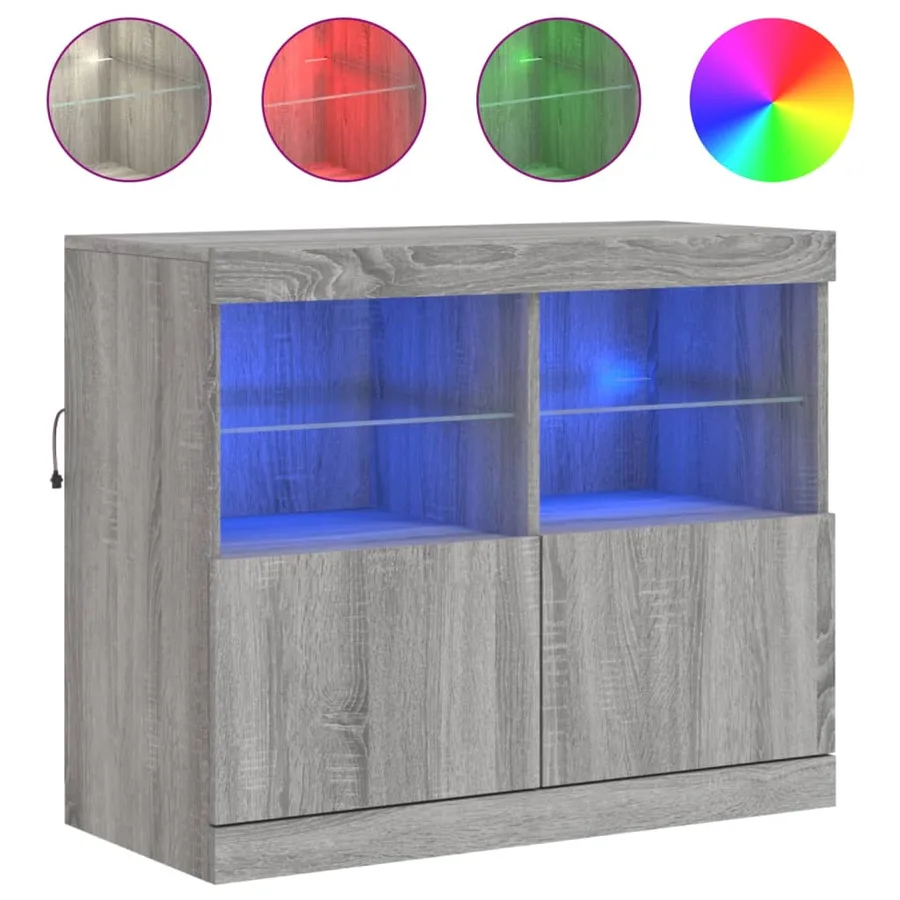 Buffet avec lumières LED sonoma gris 81x37x67 cm - 2