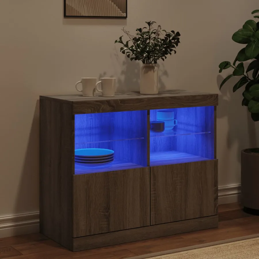 Buffet avec lumières LED sonoma gris 81x37x67 cm - 4