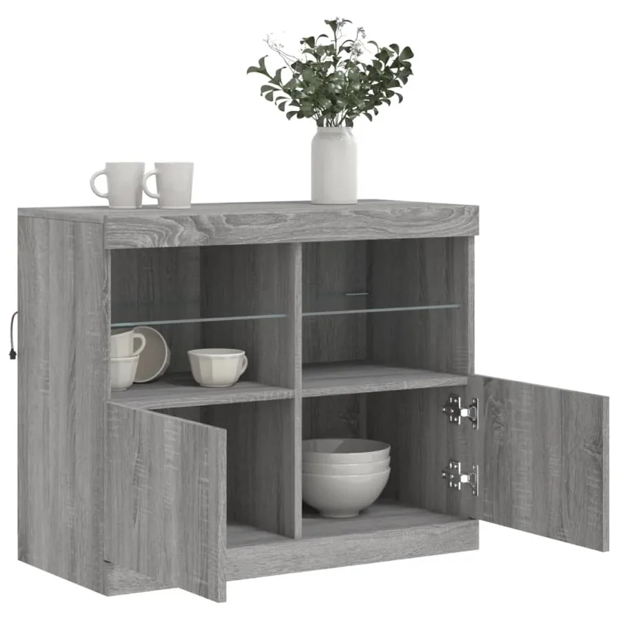 Buffet avec lumières LED sonoma gris 81x37x67 cm - 5