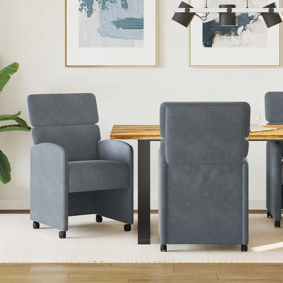Chaises de Salle à Manger avec Roues 2 pcs Gris foncé Velours