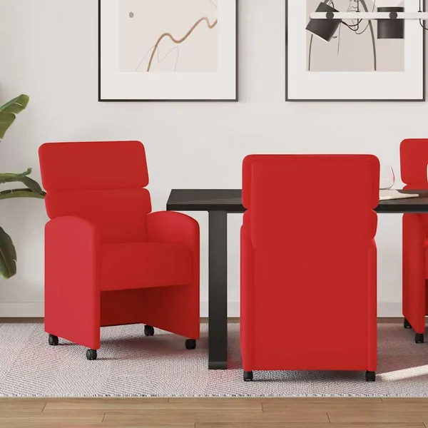 Chaises de Salle à Manger avec Roues 2 pcs Rouge Simili cuir