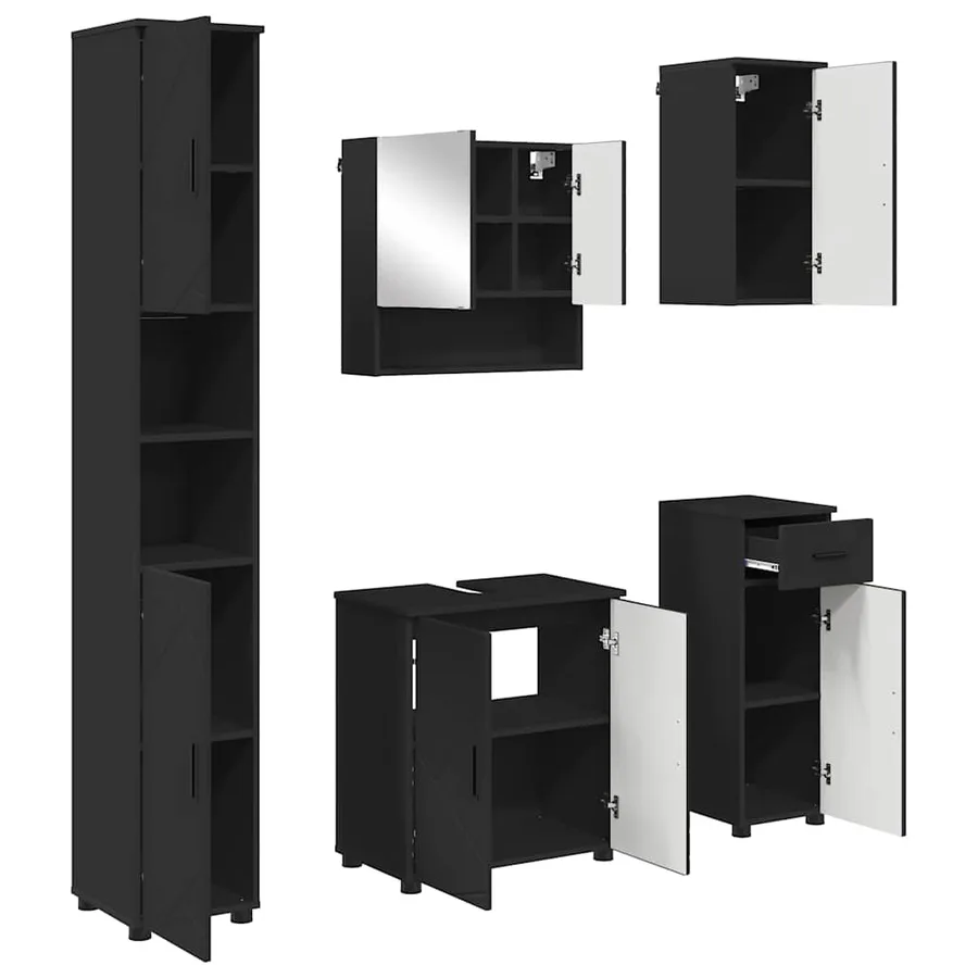 Ensemble de mobilier de salle de bain avec tiroir 5 pcs Noir - 2