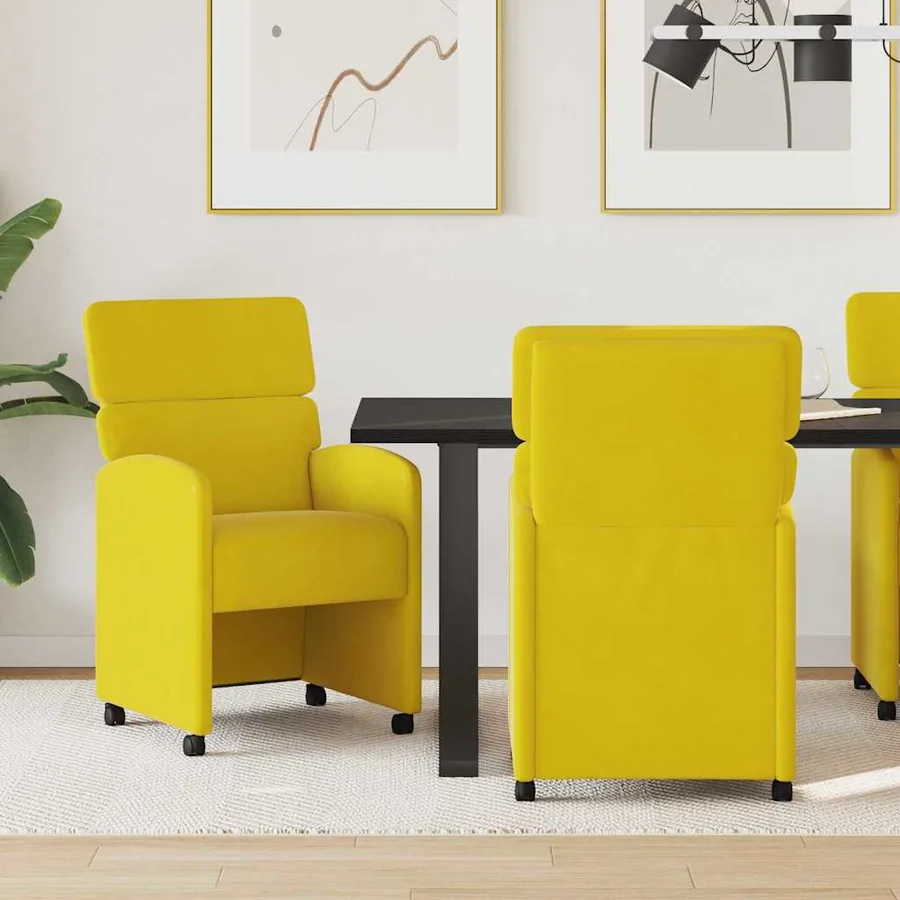 Chaises de Salle à Manger avec Roues 2 pcs Jaune Velours