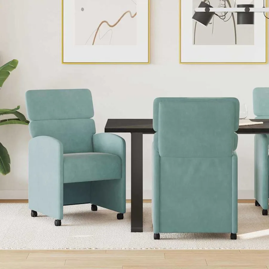 Chaises de Salle à Manger avec Roues 2 pcs Vert marin Velours
