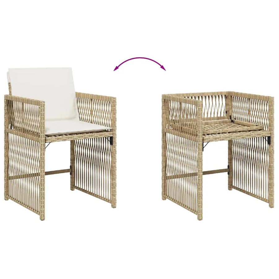 Chaises de jardin avec coussins lot de 4 beige résine tressée - 8