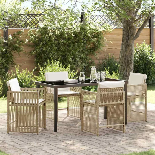 Ensemble de salle à manger pour jardin 5 pcs Beige polyrotin