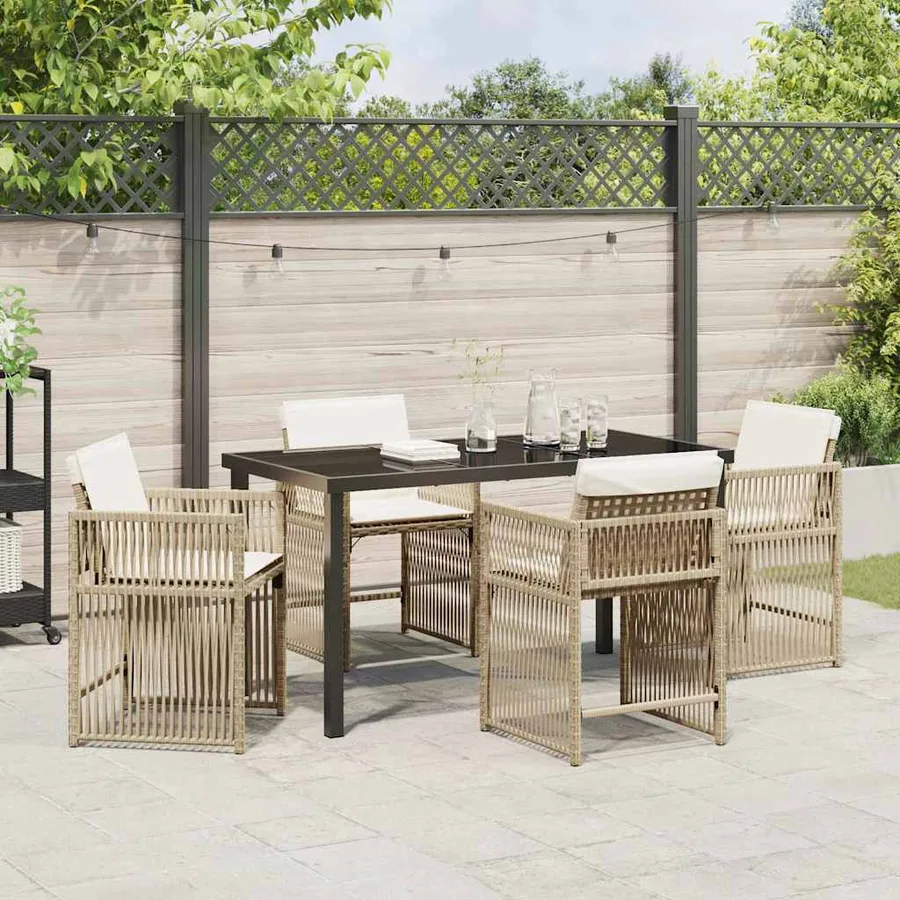 Ensemble de salle à manger pour jardin 5 pcs Beige polyrotin - 4