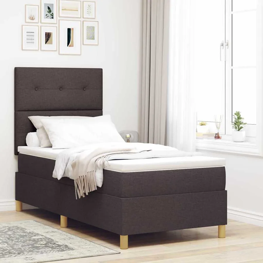 Lit à ressort LED Marron foncé 90 x 190 cm tissu