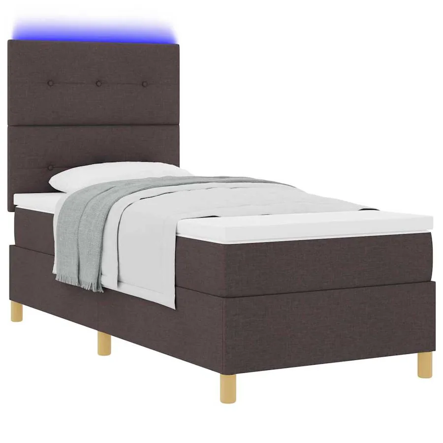 Lit à ressort LED Marron foncé 90 x 190 cm tissu - 3