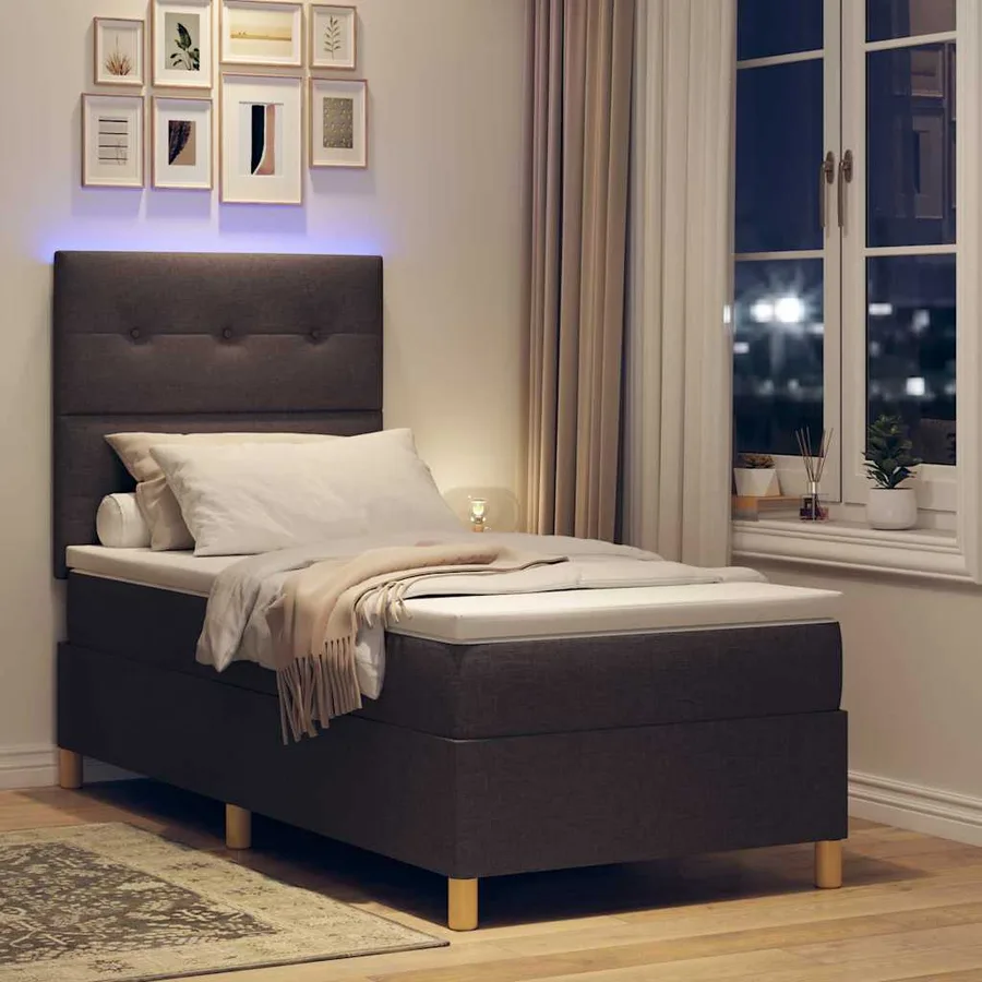 Lit à ressort LED Marron foncé 90 x 190 cm tissu - 5